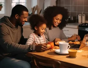 family sitting around a kitchen table | Honor Credit Union
