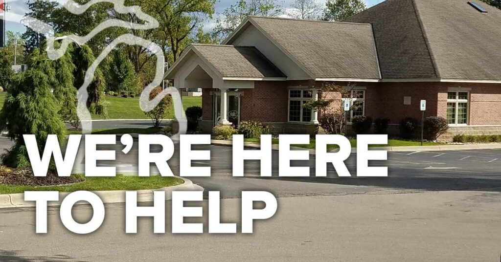 honor credit union member center with text on image that says we're here to help