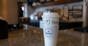 Revive coffee cup, that says I heart Honor | Honor Credit Union