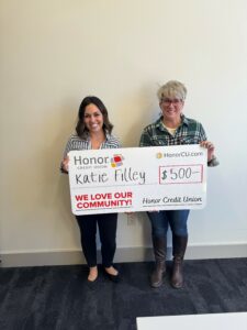 Teacher Awards winner Katie Filley Niles Schools with Brooke Bennett Honor team member | Honor Credit Union