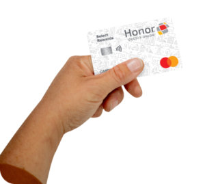 hand holding Honor select rewards credit card | Honor Credit Union