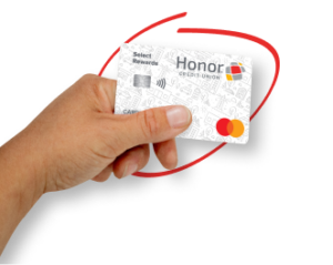 hand holding an Honor select rewards credit card | Honor Credit Union