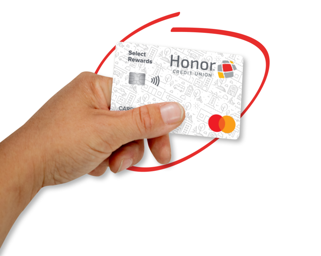 hand holding an Honor Select Rewards Credit Card