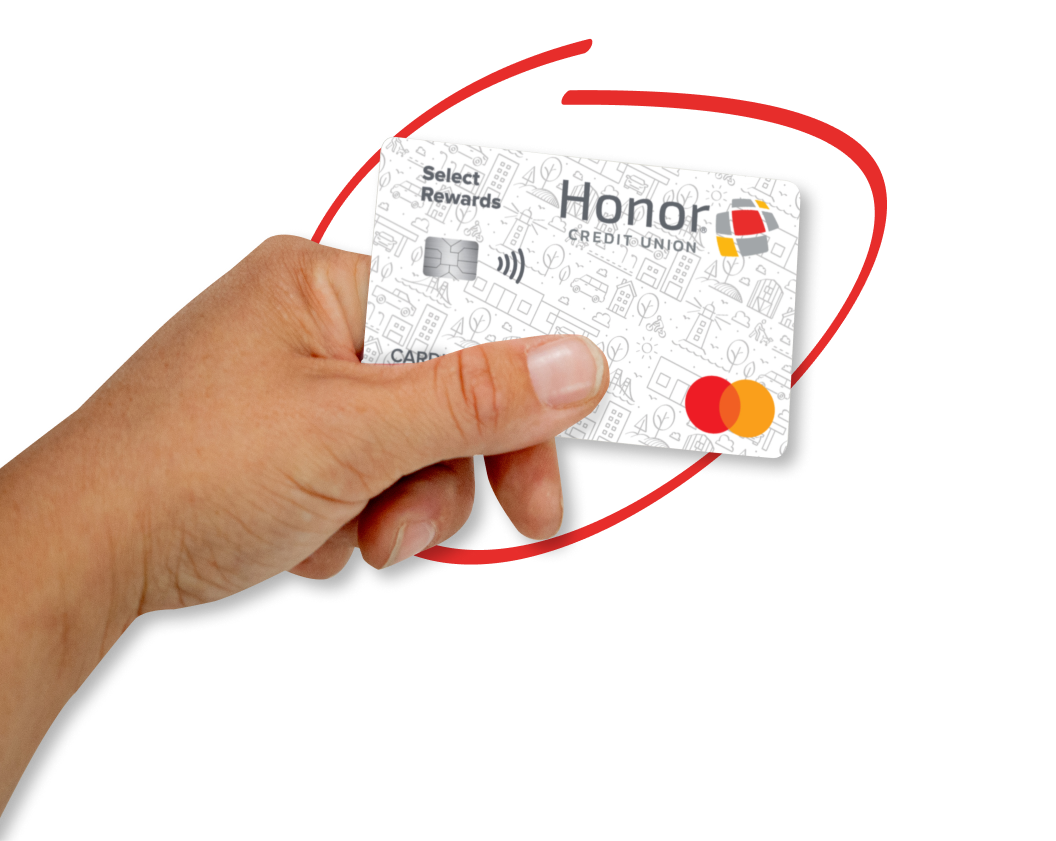 hand holding an Honor Select Rewards Credit Card