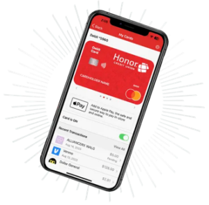 cell phone with Honor card in wallet app | Honor Credit Union