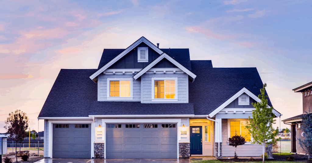 exterior of a beautiful grey two-story home