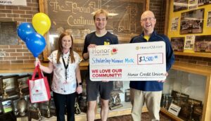 Negaunee Honor Manager Sarah Wackerle with Student Mick Kumpula and Negaunee High School Principal Brunette | Honor Credit Union