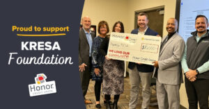 Proud to support KRESA Foundation press release image with Kalamazoo RESA receiving a check from Honor CU team members | Honor Credit Union