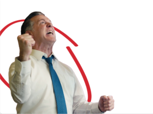 flip card featuring an angry banker | Honor Credit Union