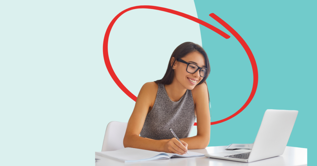 Women at a computer Building Credit