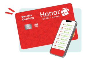 card and phone showing Benefits Checking