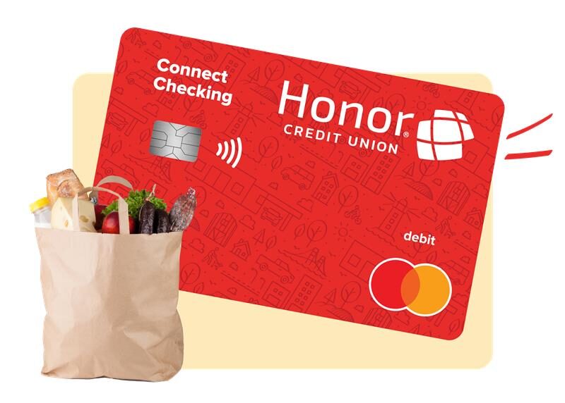 debut card and groceries, connect checking
