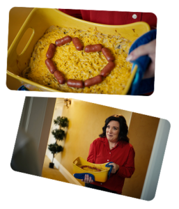 A fun collage of cheesy hot dishes being offered by a friendly Honor employee | Honor Credit Union
