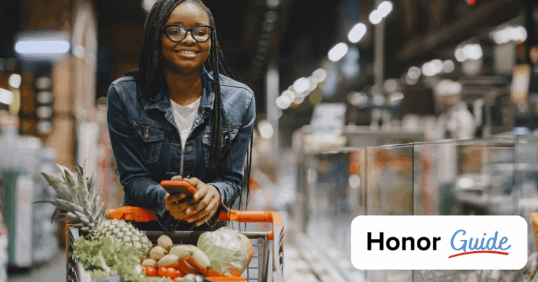 Honor Guide young women grocery shopping
