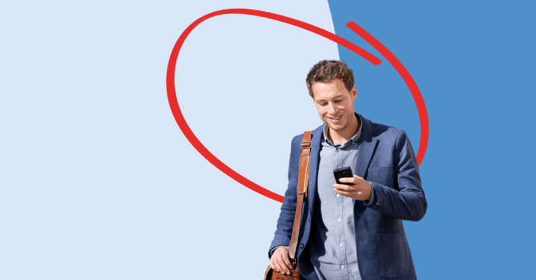 man using online accounts on his cell phone