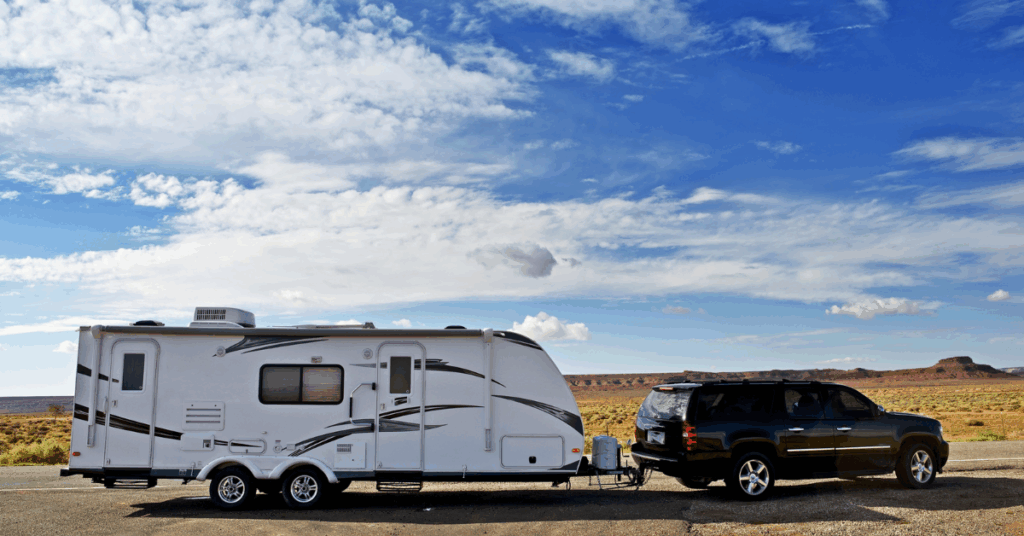 truck pulling a recreation trailer
