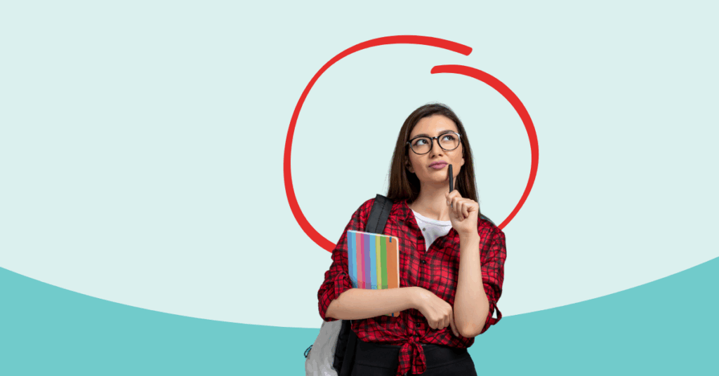 college student with books thinking about finances