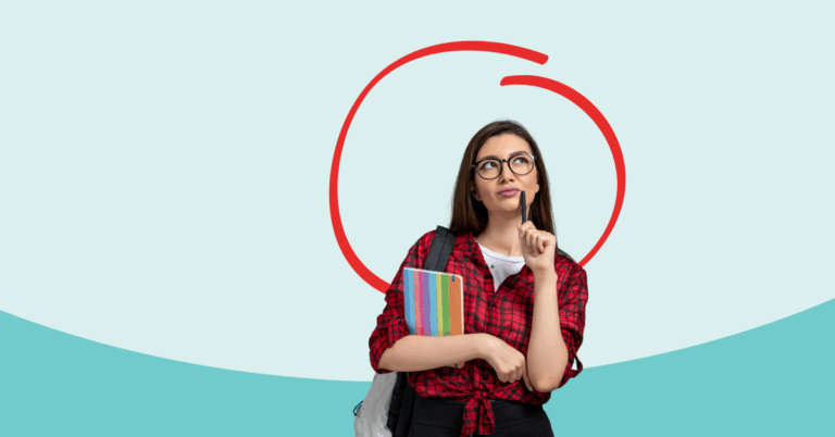 college student with books thinking about finances