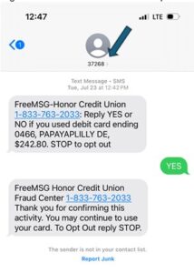 Example of Fraud Text | Honor Credit Union
