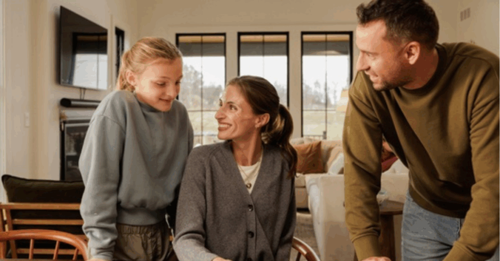 family in their home talking about equity