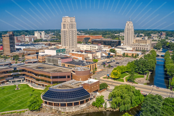 aerial view of Battle Creek buildings