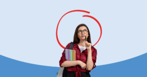 college student with books thinking about finances | Honor Credit Union