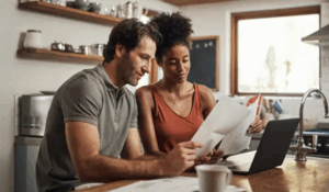 man and woman looking at paperwork at a table | Honor Credit Union