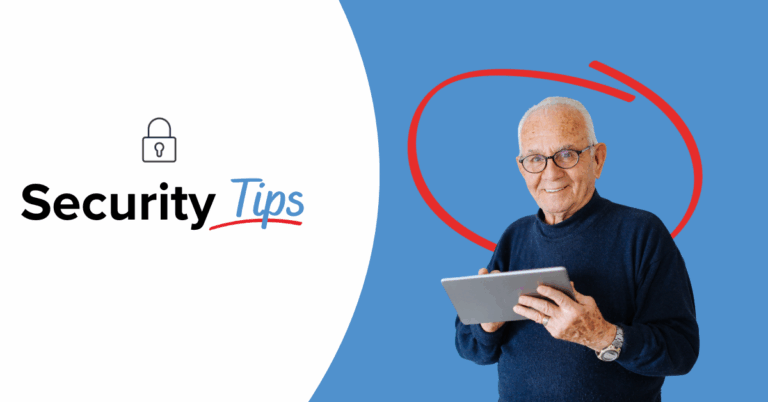 Security tips, man holding an ipad