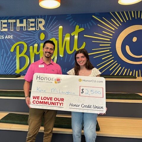 Portage Central High School -Justin Tabanguil Honor Credit Union KZ Manager and Student Katie McLaughlin 1 Image description