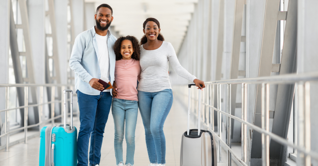 family at the airport with their luggage | Honor Credit Union