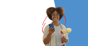 women holding a cell phone and a paint roller | Honor Credit Union