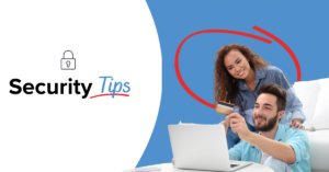 Security Tips- a couple looking at a laptop together and using their credit card | Honor Credit Union