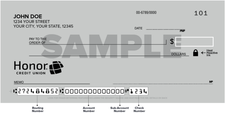 Honor Credit Union Sample Check Image