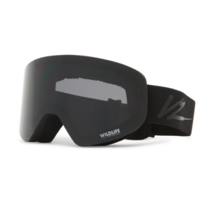Black ski goggles with a wide, dark reflective lens and an adjustable elastic strap labeled Wildlife, designed for snow sports eyewear protection. | Honor Credit Union