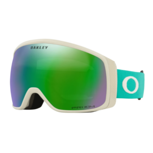 Oakley ski goggles with a white frame and turquoise strap featuring a white circular logo, mirrored green–purple lens. | Honor Credit Union