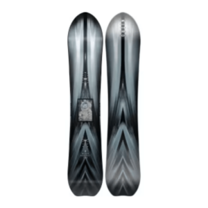 Pair of skis standing upright with a dark gray to black abstract chevron pattern, shown side by side. | Honor Credit Union