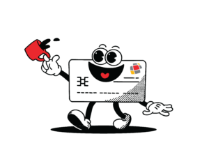 Happy cartoon mailbox with eyes and mouth, holding a red mug. | Honor Credit Union