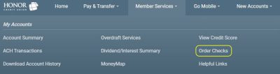 screenshot of online banking menu